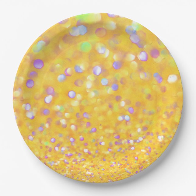 Plato de papel de confeti amarillo (Anverso)