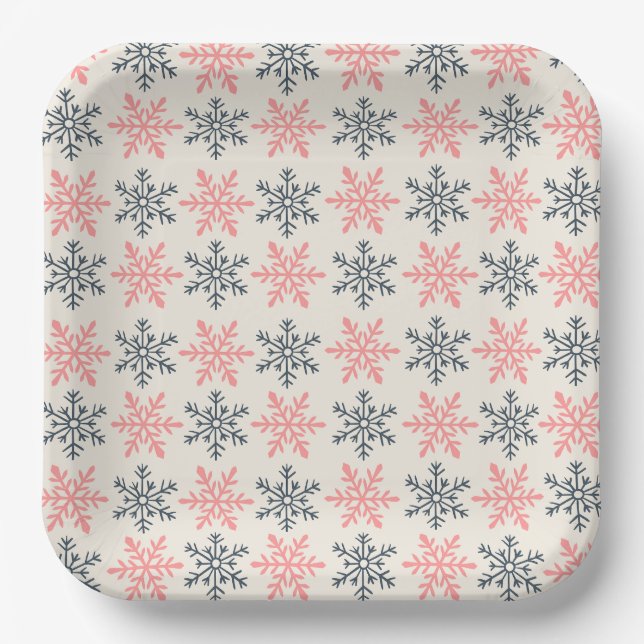 Plato de papel de copo de nieve de invierno (Anverso)