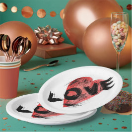 Plato de papel de CORAZÓN ROJO con pincelada expre