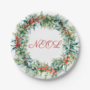 Plato de Papel de Corona de Navidad con Bayas de I