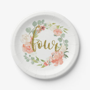 Plato de papel de corona floral de oro rosa para c