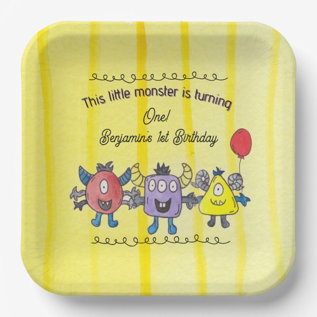 Plato de papel de cumpleaños colorido de tres pequ (Anverso)