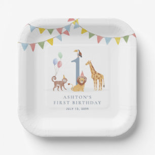 Plato de papel de cumpleaños con animales de safar