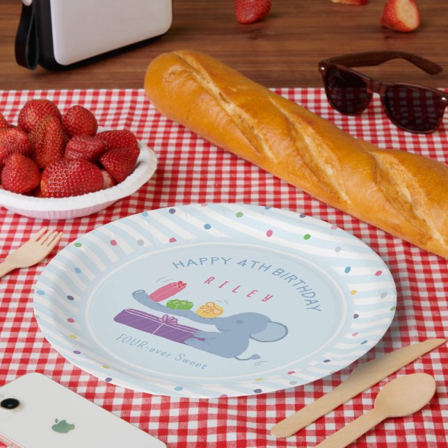 Plato de papel de cumpleaños con elefante de nariz (Picnic)