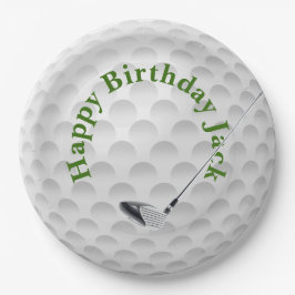 Plato de papel de cumpleaños con pelota de golf bl