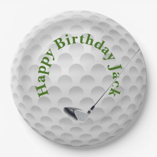 Plato de papel de cumpleaños con pelota de golf bl