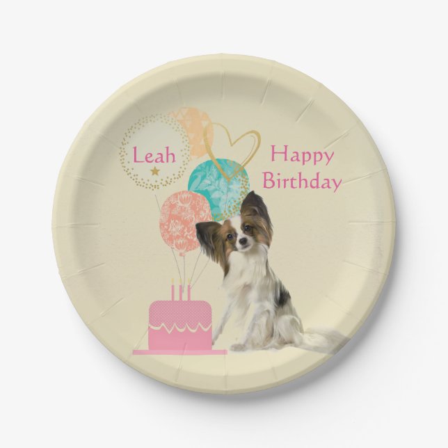 Plato de papel de cumpleaños con perro y globos pa (Anverso)