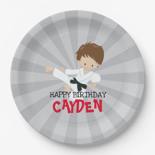 Plato de papel de cumpleaños de artes marciales ni (Anverso)