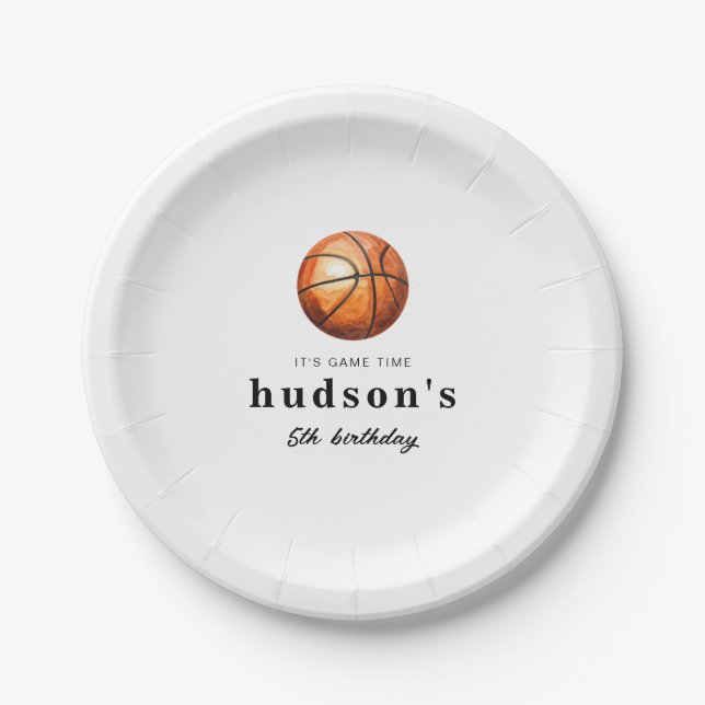 Plato de papel de cumpleaños de baloncesto (Anverso)