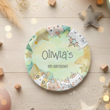 Plato de papel de cumpleaños de caticorn mágico