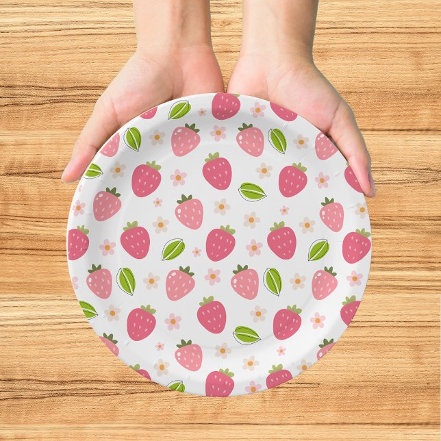 Plato de papel de cumpleaños de fresa rosa lindo p (Subido por el creador)