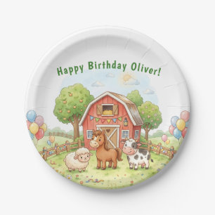 Plato de papel de cumpleaños de granja adorable