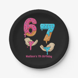 Plato de papel de cumpleaños de niña seis siete