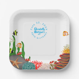 Plato de papel de cumpleaños de plantas de peces b