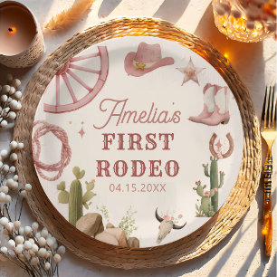 Plato de papel de cumpleaños de rodeo de vaquera o