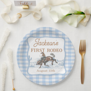 Plato de papel de cumpleaños de rodeo de vaquero a