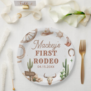 Plato de papel de cumpleaños de rodeo de vaquero o