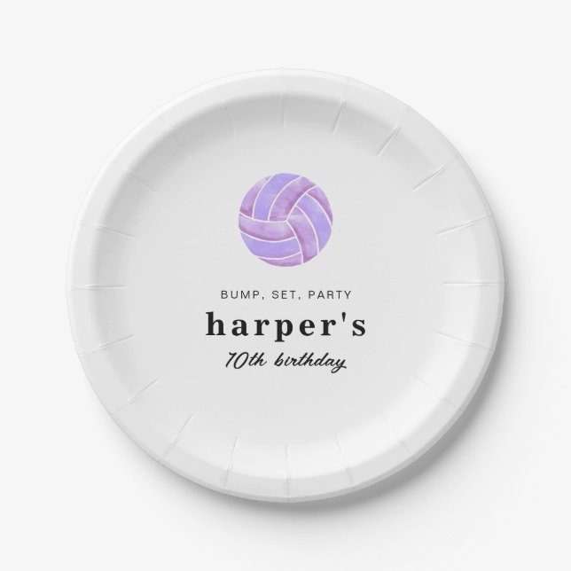 Plato de papel de cumpleaños de voleibol (Anverso)