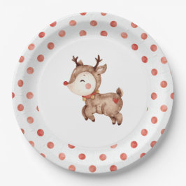 Plato de papel de cumpleaños del reno de Navidad