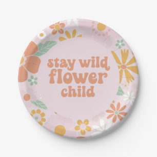 Plato de papel de cumpleaños floral retro Flower C