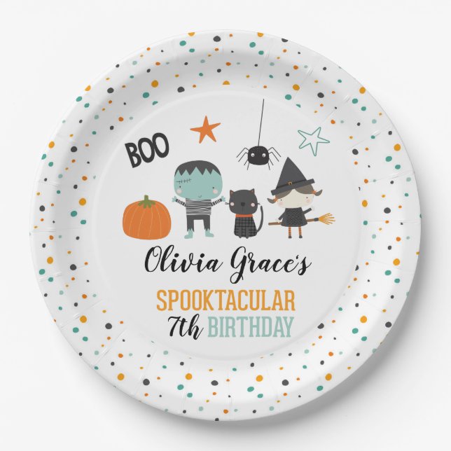Plato de papel de cumpleaños infantil Halloween Sp (Anverso)