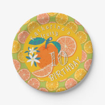 Plato de papel de cumpleaños naranja afrutado 10º