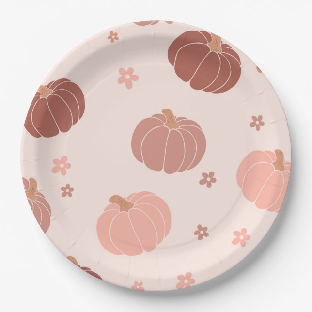 Plato de papel de cumpleaños número uno de calabaz (Anverso)