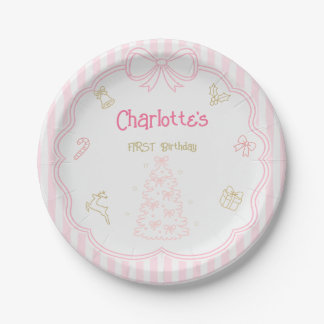 Plato de papel de cumpleaños número uno rosa de Na