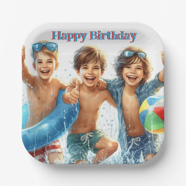 Plato de papel de cumpleaños para niños de fiesta  (Anverso)
