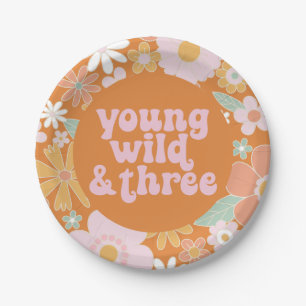 Plato de papel de cumpleaños Retro Floral Young Wi