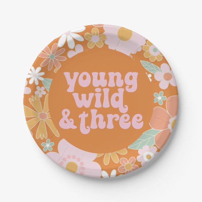 Plato de papel de cumpleaños Retro Floral Young Wi (Anverso)