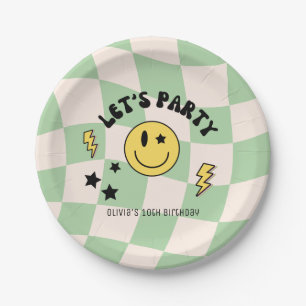 Plato de Papel de Cumpleaños Retro Verde Sage Prep