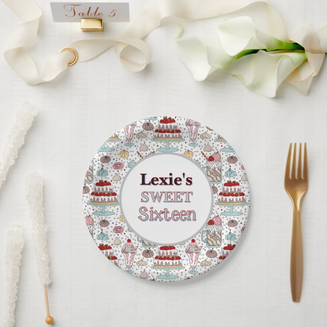 Plato de papel de cumpleaños Sweet 16 personalizad (Boda)