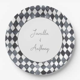 Plato de papel de diamante blanco y negro