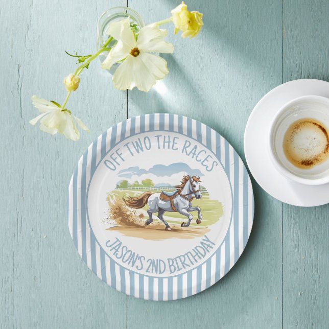 Plato De Papel De dos carreras fiesta de derby ecuestre impreso (Off two the races horses equestrian derby pony party printed paper plates personalized tableware )