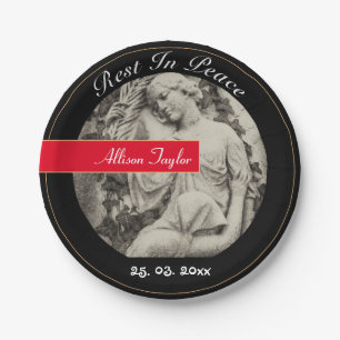 Plato De Papel De duelo con Ángel / Memorial, Funeral, Vintage