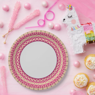 Plato de papel de encaje rosa de la abuela