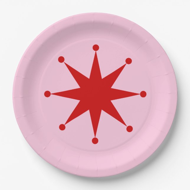 Plato de papel de estrella de punto retro (Anverso)
