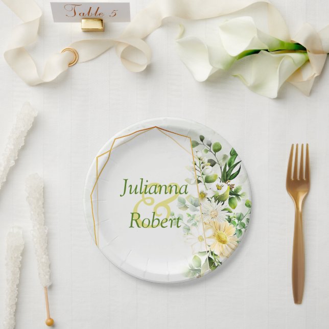 Plato de papel de eucalipto y margaritas (Boda)
