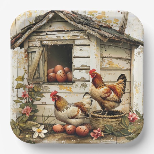 Plato de Papel de Fiesta Cluck y Bloom (Anverso)