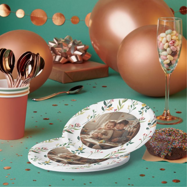 Plato de papel de fiesta con diseño floral elegant (Multi)