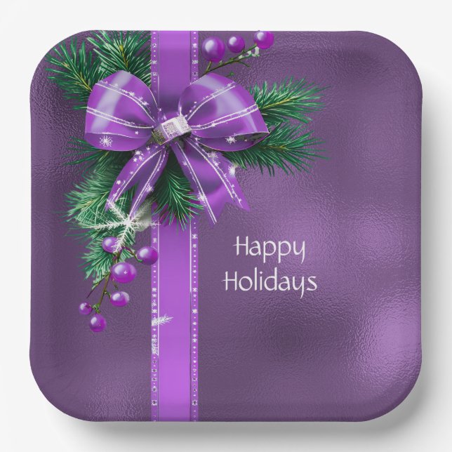 Plato de papel de fiesta con lazo morado (Anverso)