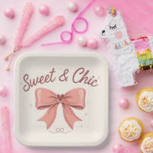 Plato de papel de fiesta coquette con lazo rosa Sw