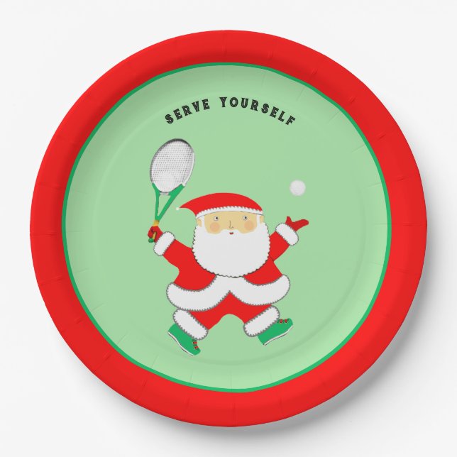 Plato de papel de fiesta de Navidad de tenis (Anverso)