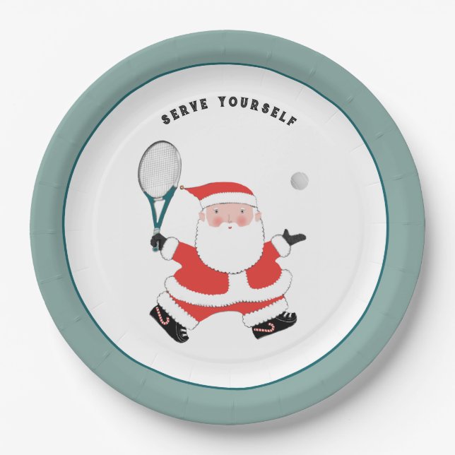 Plato de papel de fiesta de Navidad de tenis (Anverso)