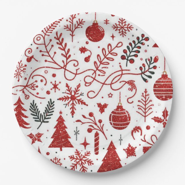 Plato de Papel de Fiesta Rojo Blanco (Anverso)
