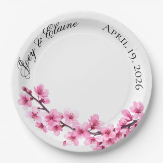 Plato de papel de flor de cerezo japonesa rosa