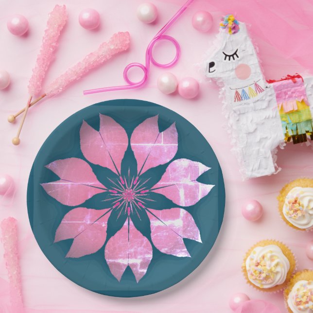 Plato de papel de flor retro rosa (Fiesta)