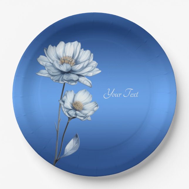 Plato de papel de flores de acuarela azul (Anverso)
