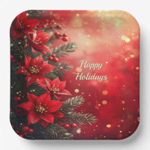 Plato de Papel de Flores de Nochebuena Rojas y Bay
